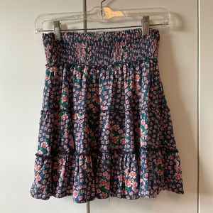 Blue and Pink Floral Ruffled Mini Skirt